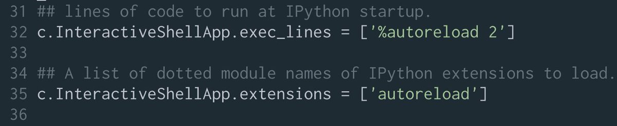 shinokada's tweet image. ~/.ipython/profile_default/ipython_config.py setting for auto-reload #ProjectJupyter #Jupyter