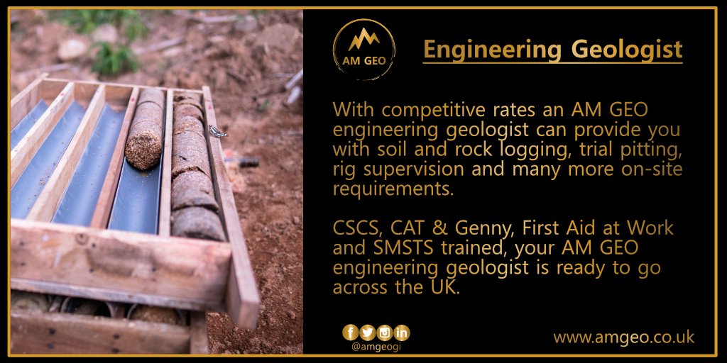 amgeogi's tweet photo. Contact AM GEO today to discuss your requirements.
https://t.co/IgP1IvakGG
#engineeringgeologist #geology #geotechnical #drilling #freelance https://t.co/7G5T4trHsO