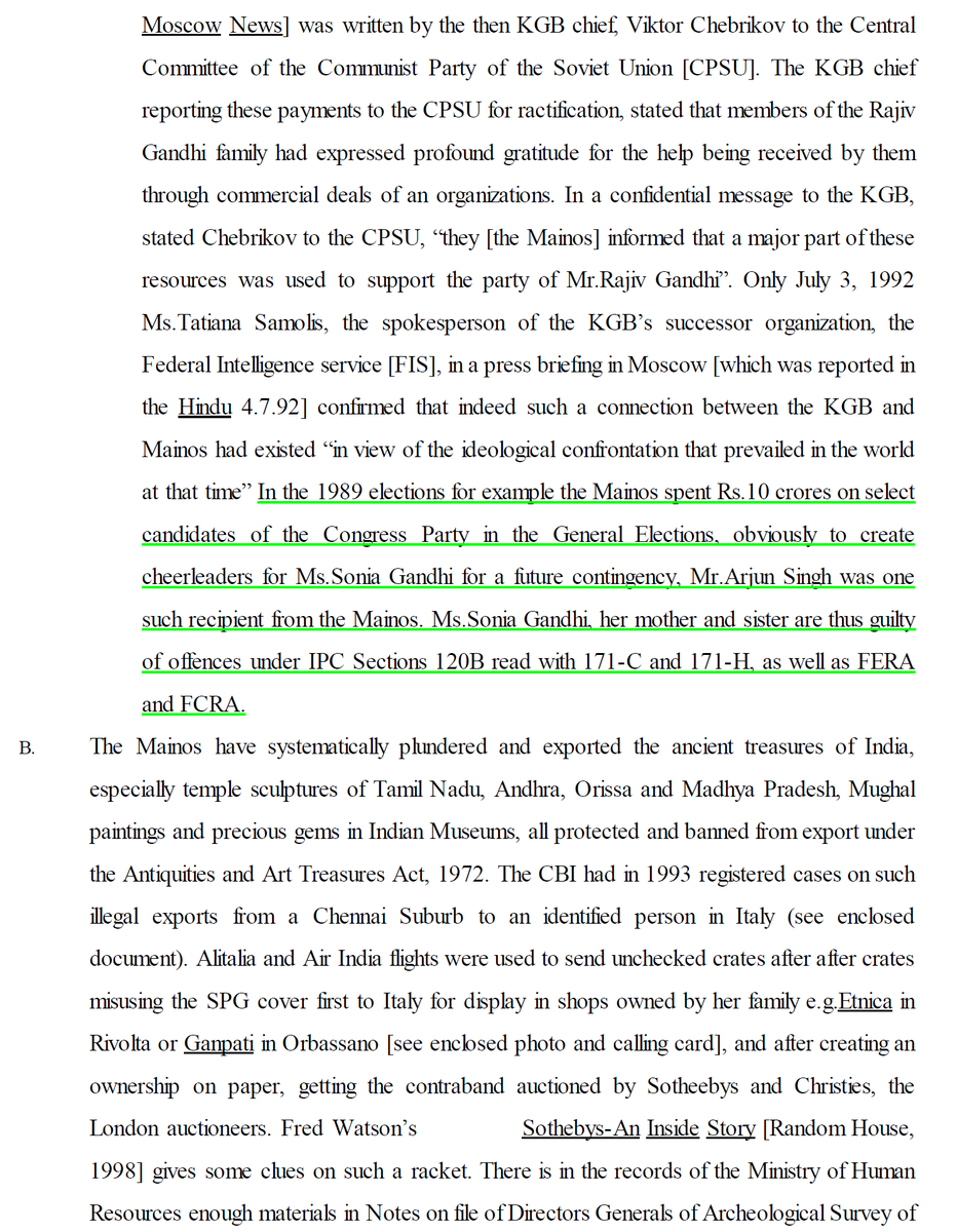 20/n 1989 elections,the Mainos spent Rs.10 crores on select candidates of the  @INCIndia to create cheerleaders for  #AntoniaMaino . Hence, her mother, sister & she are thus guilty of offenses under IPC Sections 120B (+171C & 171H)as well as FERA & FCRA. Snippet from Charge-sheet
