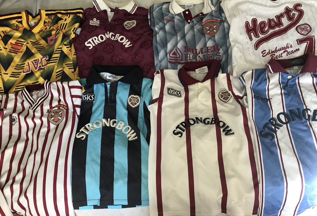 Found these classics in the loft, some 30yrs old and fit the wee man now.  1 vintage arsenal and the rest <a href="/JamTarts/">Heart of Midlothian FC</a> 😍