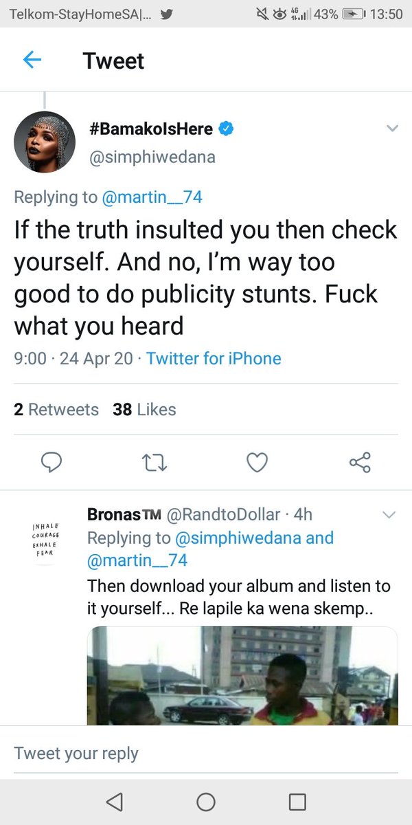 D_M_X_100's tweet photo. So this is the same woman who wants us to support her album? Midlife crisis is dealing nalo gogo straight.
Infact we must Fakaza this album to teach you a lesson wena. We will not support that shit when you have such a shitty attitude
#SimphiwedanaMustFall https://t.co/hj51k3zaaI