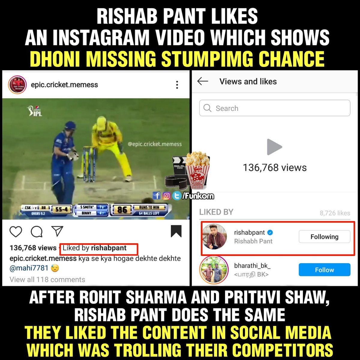 FunKornOfficial's tweet photo. Rishab Pant 😂😂
#RishabPant #MsDhoni https://t.co/Youq09Fp61