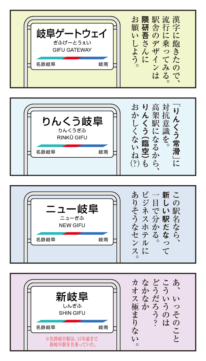 名鉄の加納駅と茶所駅が統合して高架上に新駅をつくるらしいので、新しい駅名案を考えてみた。 