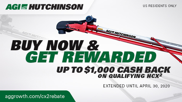 AgGrowthIntl's tweet photo. REBATE EXTENSION! Now's the time to cash in with AGI's CX2 2020 rebate. Visit https://t.co/hMzFgZHwNt to learn more. Open to US Residents only.  On until April 30th, 2020. #AGIHutchinson #PortableHandling #Rebate #AgTwitter https://t.co/pA06P0r69Q
