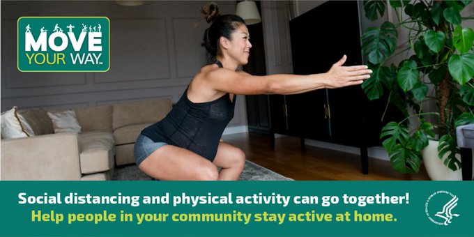 Doing your part to #StayHome during the #COVID19 pandemic? Make sure you’re adding in some physical activity. Whether it’s squats, jumping jacks or running in place, #MoveYourWay! Here are some ideas to get you started: bit.ly/2wWkUuw Recoveryplanner.com #COVID19