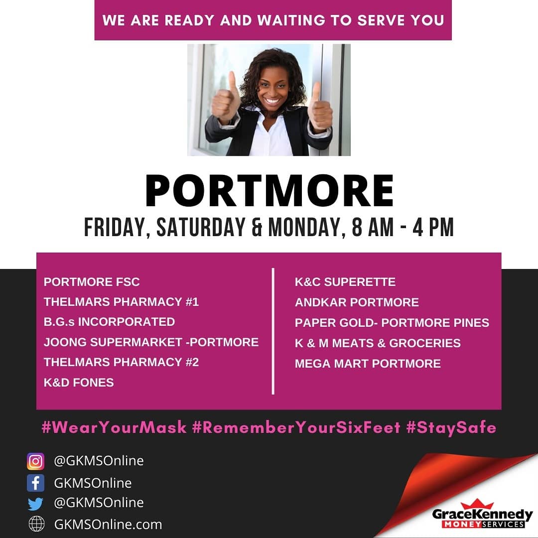 GKMSOnline's tweet photo. Today's a designated shooping day in St. Catherine & all 24 locations in the parish open at 8 AM to serve you! Remember #WearYourMask #Stand6ftApart #WU #BillExpress #FXTrader #GKMS #BeSafe https://t.co/xHZK9qShGG