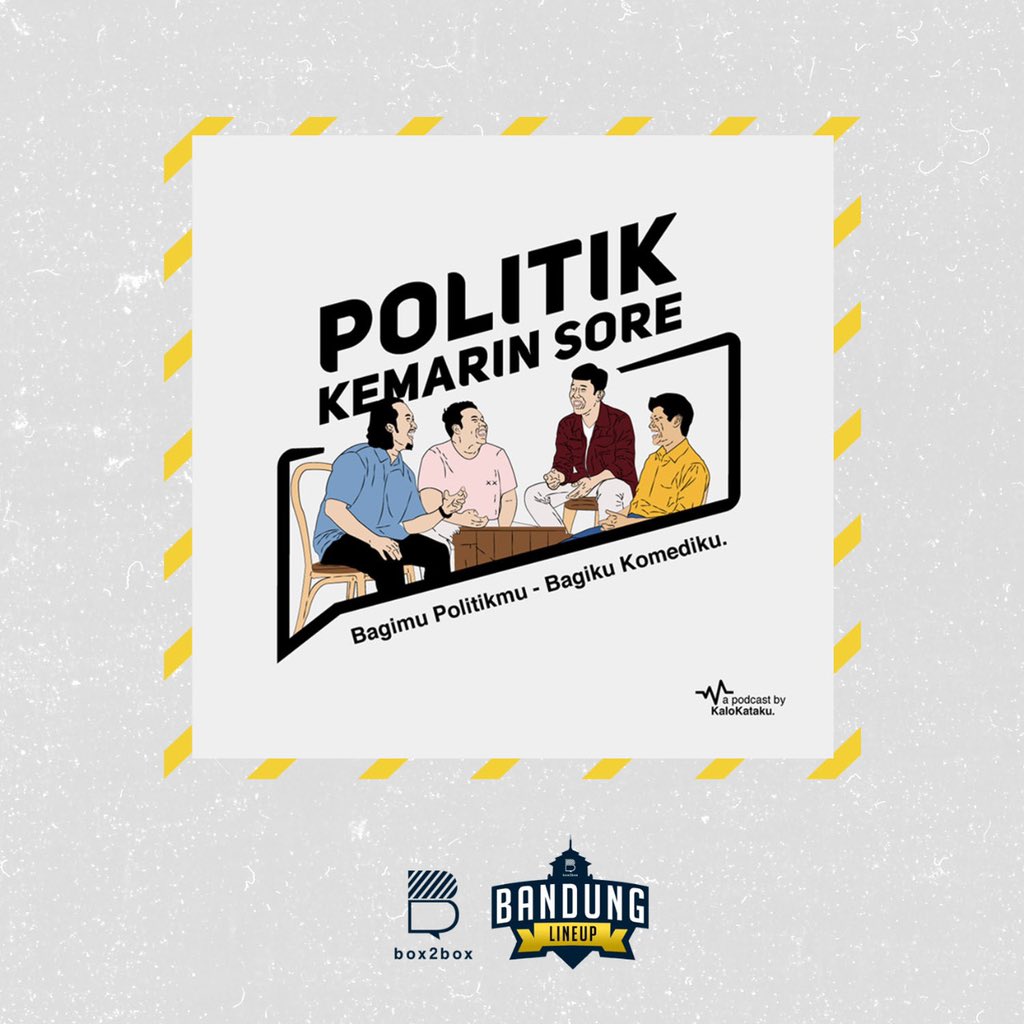 Box2boxID's tweet photo. Penutup Line Up Perdana Bandung adalah sebuah podcast yang akan membahas politik dengan aroma komedi yang menggelitik!

Sambutlah @kalo_kataku! Topik yang dipilih akan dibahas dengan dua format: update paling baru dan digali secara mendalam.

Segera hadir untuk kita semua! https://t.co/skadjHfcVP