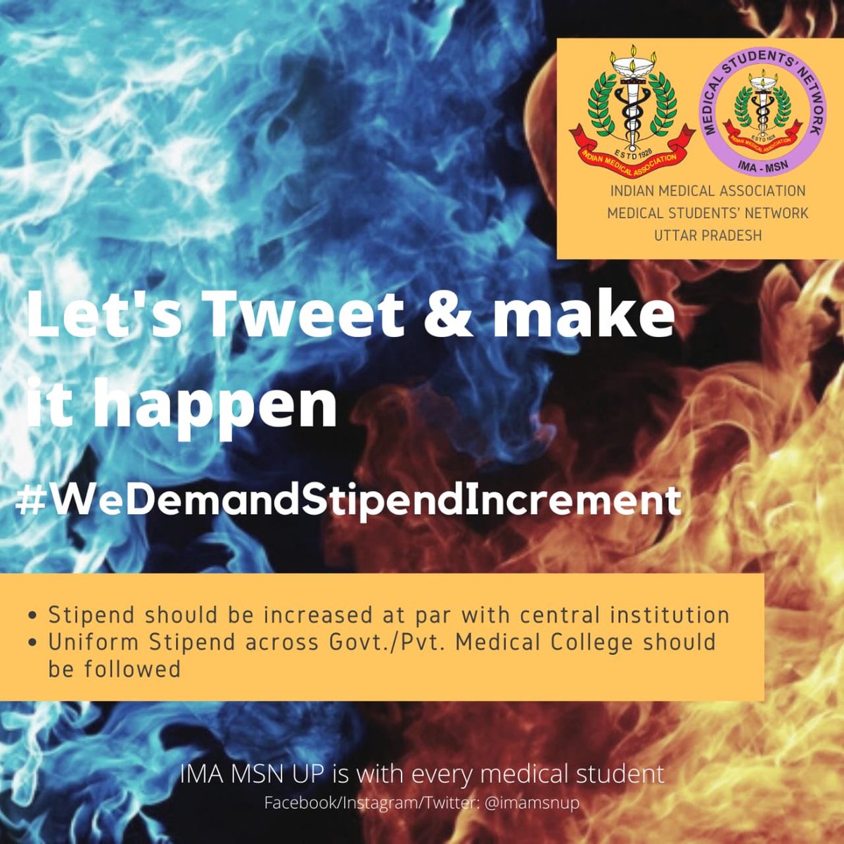 sims_ima's tweet photo. We request State govt. to increase stipend amount of Medical Interns.

Stop slavery of MBBS intern, give uniform stipend to everyone.

#WeDemandStipendIncrement

@PMOIndia @myogioffice @CMOfficeUP @AajTakTweets @ANI https://t.co/Kkd4ARnHdU