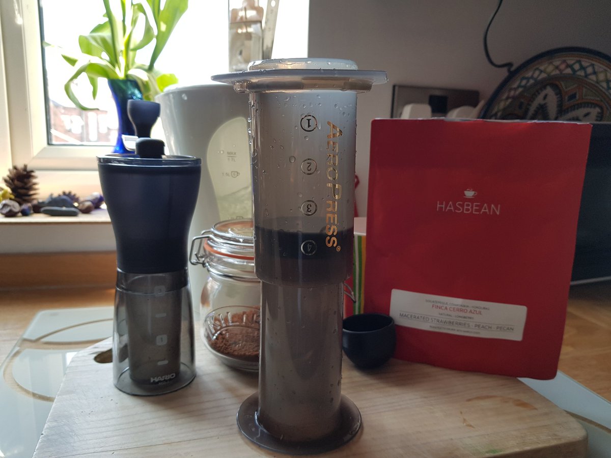 Home coffee making. Rather converted to bean grinding! Coffee still my small pleasure (gallons later...). Even more so in these times; my 'essential' luxury. This <a href="/hasbean/">hasbean</a> is glorious. Glad to support <a href="/tampercoffee/">Tamper Coffee</a>, &amp; look forward to visiting it again, Union St &amp; @UpshotEspresso