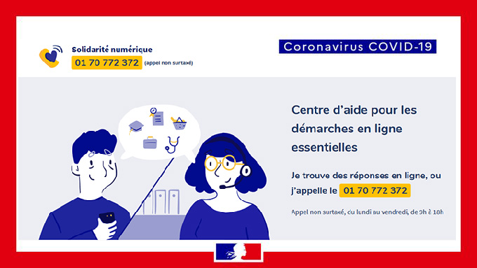 #Coronavirus #Covid19
solidarite-numerique.fr un remède contre la fracture numérique à l’heure de la crise du #COVID19.
2000 médiateurs volontaires vous accompagnent dans vos démarches en ligne au 01 70 772 372.
ℹ️bit.ly/2XT3aeF
#TousMobilises