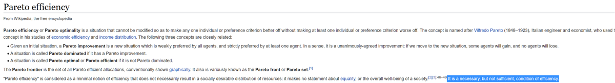 one of the most important/least understood concepts in economics is "pareto optimality". (PO) it's admittedly a little abstruse as described, but think of it this way:it's the point at which you cannot move to make people better off without making someone worse off