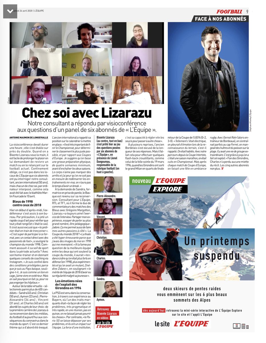 BixeLizarazu's tweet photo. Ravi d’avoir participé à ce nouveau format de ⁦@lequipe⁩. 6 abonnés qui te posent des questions comme à la maison😉. A mes amis sportifs et footeux, bonne expérience à vivre👍. Le média restera toujours un lien indispensable et fort entre le public et nous👊. https://t.co/Cla7FmzCpT