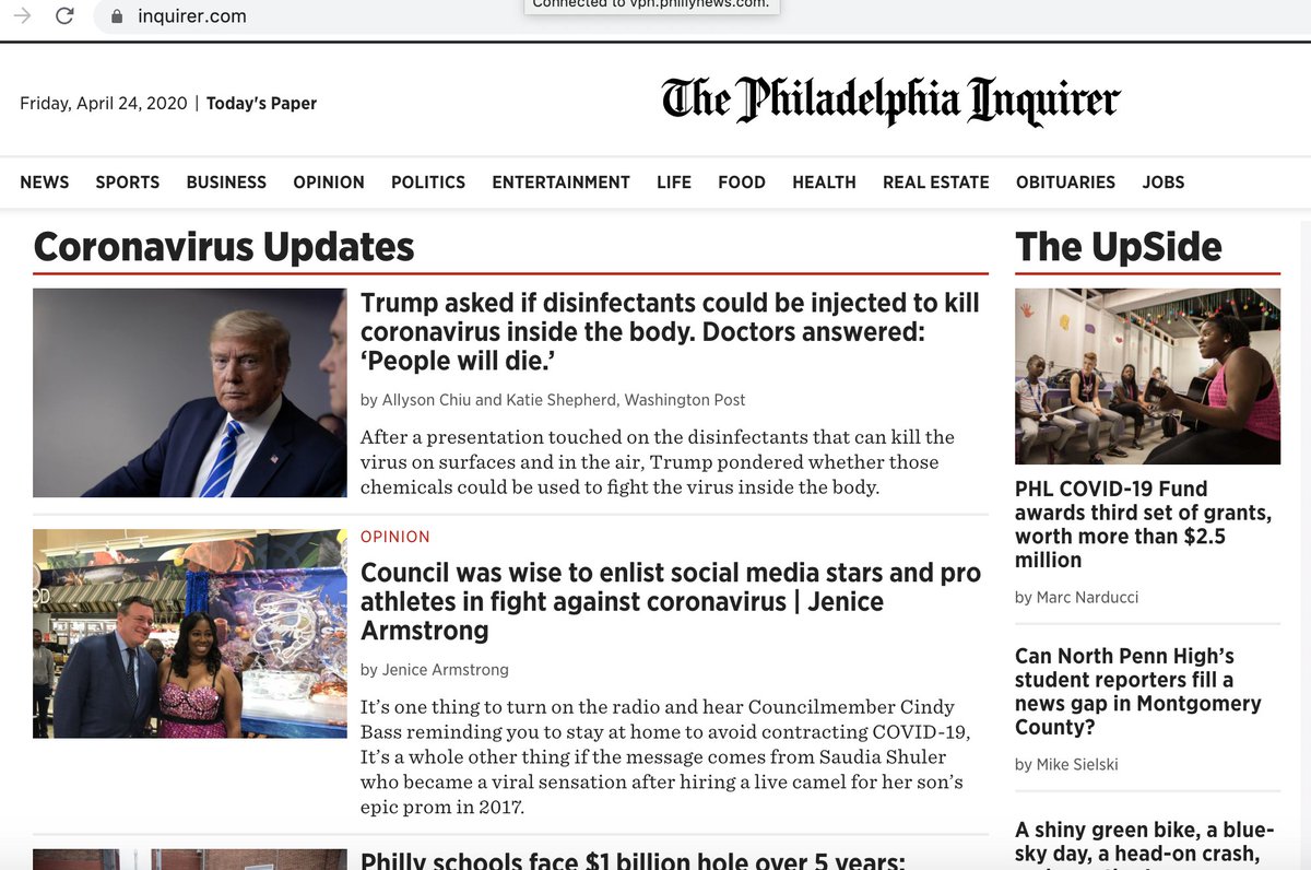 EvanBenn's tweet photo. Heyyyy, #PhillyUpSide on the newly refreshed @PhillyInquirer homepage. @RonniePhilly https://t.co/rbGu9Zf3pz