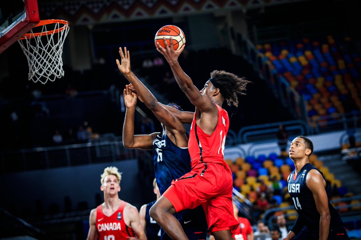 CanBball's tweet photo. Heading into halftime with a three point lead. Catch the second half of the #FIBAU19 Basketball World Cup 2017 semifinal replay vs 🇺🇸, streaming live right now on @FIBA YouTube. #WeAreTeamCanada #StandOnGuard https://t.co/QwfjoEhZEL