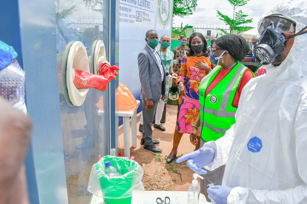 Our health workers have started using Nigeria& #39;s pioneer protective glass box we installed in the Ogun State Walk-in & Drive-through Testing Centre at the Ijamido Town hall, Opposite Ansar-u-Deen Comprehensive College in Ota.