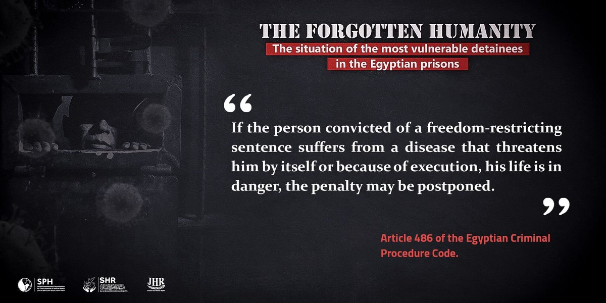 sphorganization's tweet photo. #TheForgottenHumanity | #SaveThemCampaign
"If the person convicted of a freedom-restricting sentence suffers from a disease that threatens him by itself or because of execution, his life is in danger, the penalty may be postponed".
Article 486
#LetThePrisonersOut | #SPH https://t.co/biWqflHuIa