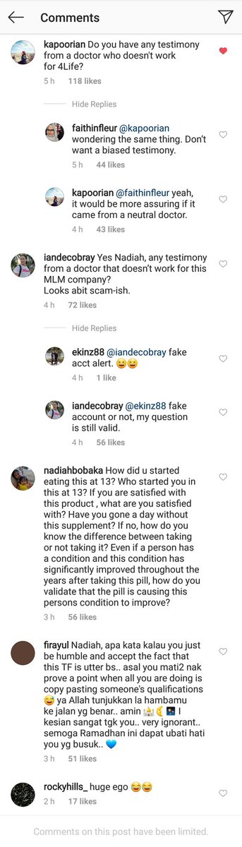 She's still pushing her milk colostrum + egg supplement (=scrambled eggs?)Her comments section is not having it at all!