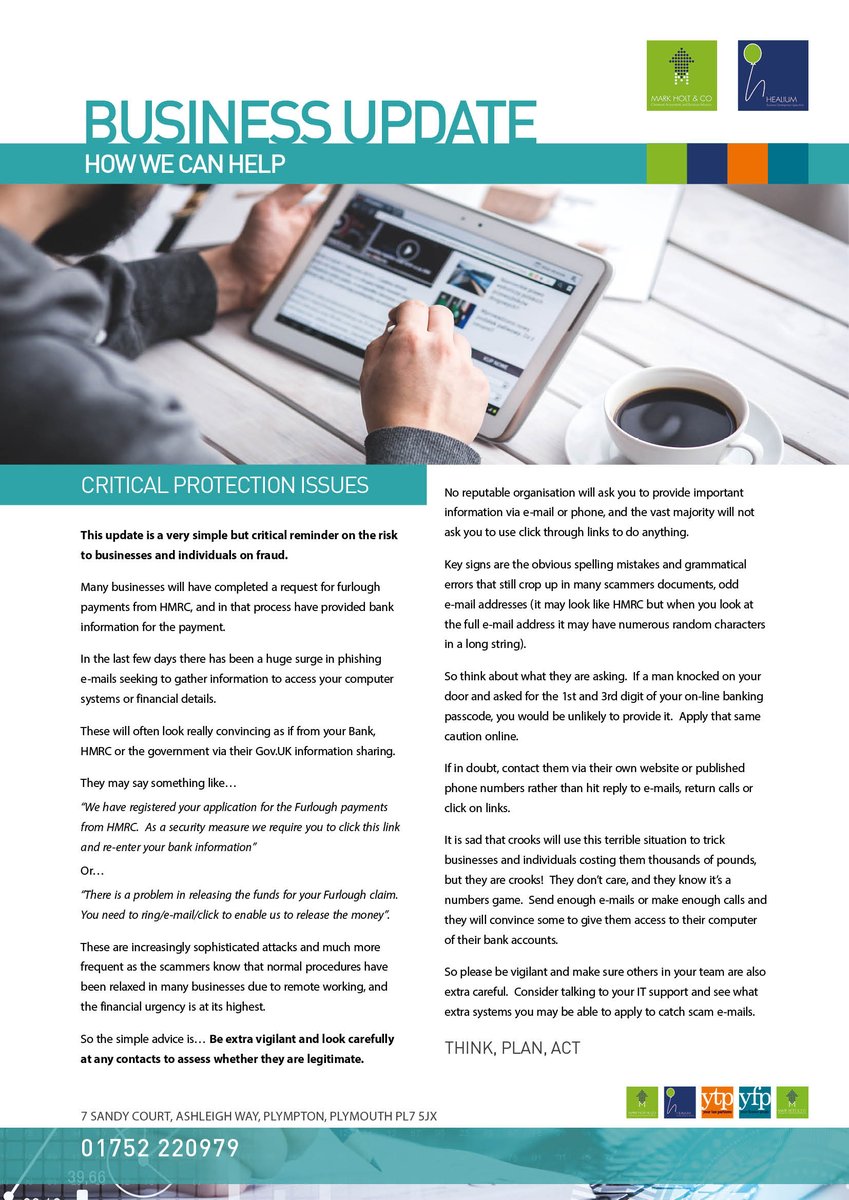 Coronavirus - How We Can Help: This Business update includes really important information regarding a surge in HMRC fraud linked to Furlough payments.