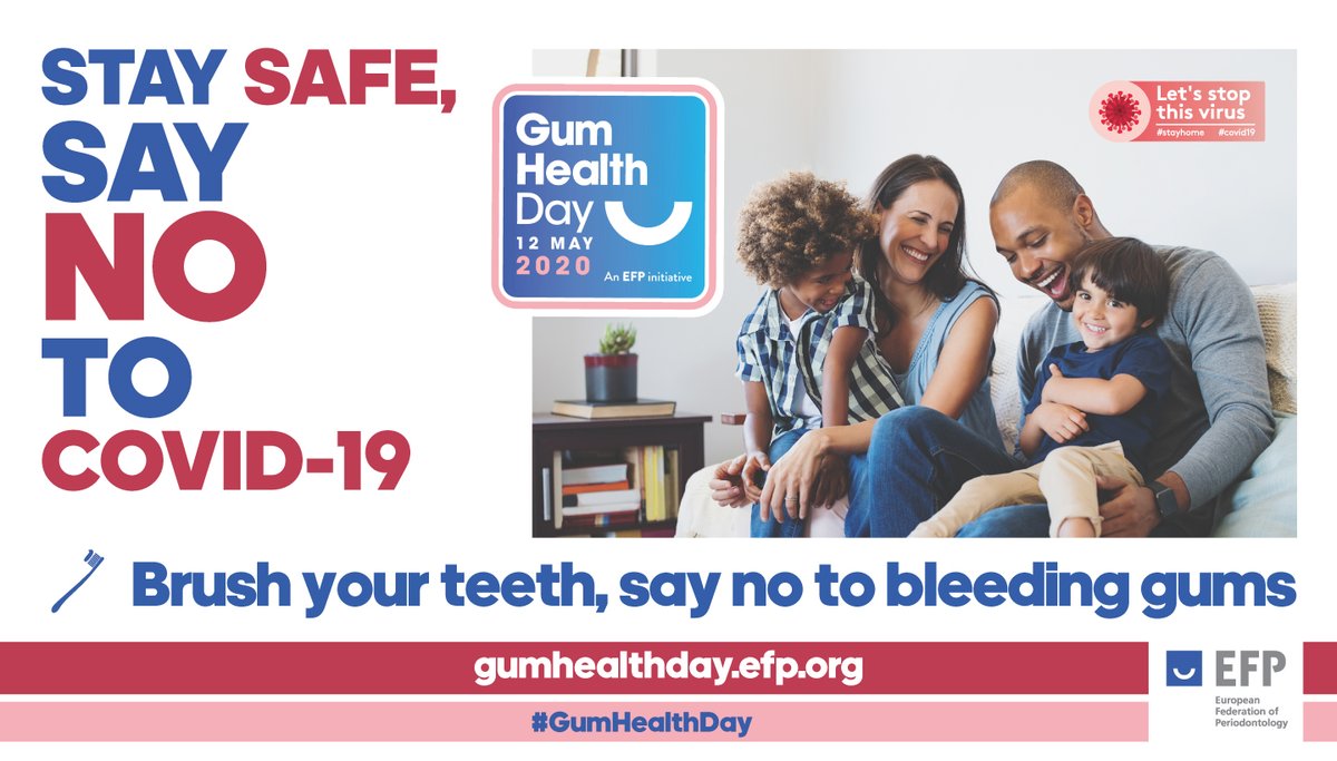 PerioEurope's tweet photo. Stay at home and keep smiling:  join us in celebrating Gum Health Day 2020 next 12 May.
Say no to bleeding gums. #EFPerio #GumHealthDay https://t.co/3wMuupSUSX