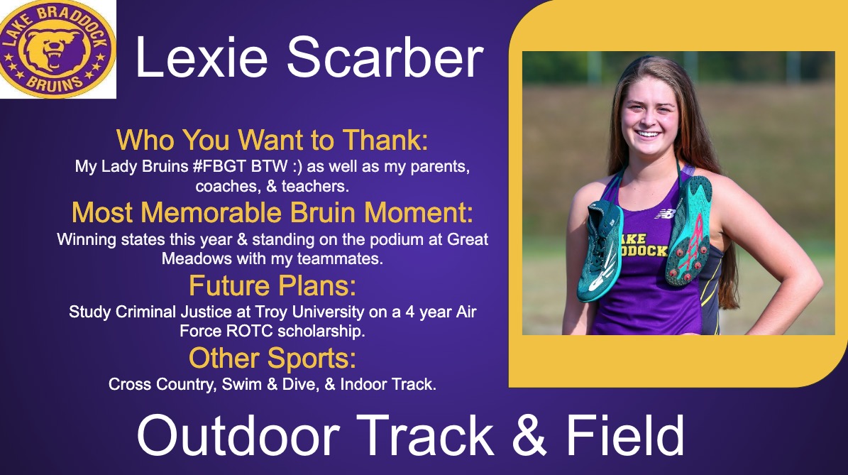 Today's Senior Spotlight! Thank you, Lexie! <a href="/FCPSLBSS/">Lake Braddock SS</a> @smith2dw <a href="/TROYUnews/">Troy University</a> <a href="/usafrotc/">U.S. Air Force ROTC</a> <a href="/LBTrack_n_Field/">Lake Braddock XC/TF</a>