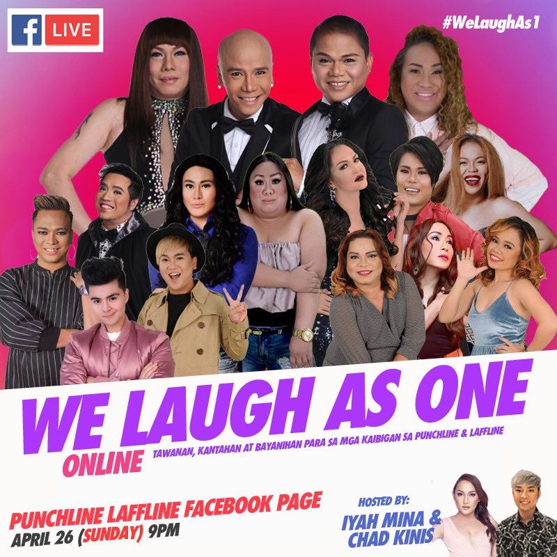Ngayong SUNDAY na! 

ONLINE Tawanan, Kantahan at Bayanihan para sa mga kaibigan sa Punchline at Laffline.

Manuod lang sa Facebook LIVE ng Punchline Laffline ngayong April 26(SUNDAY) at abangan ang iyong mga paboritong komedyante!