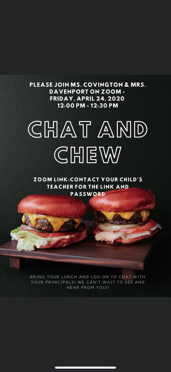 Today is our 1st Chat and Chew with Ms. Covington and Mrs. Davenport! We are so excited to see our Cheetahs!!