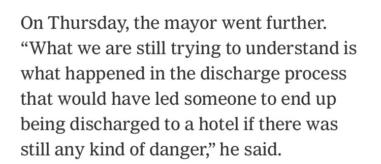 Pinning all the blame on hospitals—at a time when they are fighting heroically for NYC—is something else. People need adequate monitoring in isolation hotels: full stop.