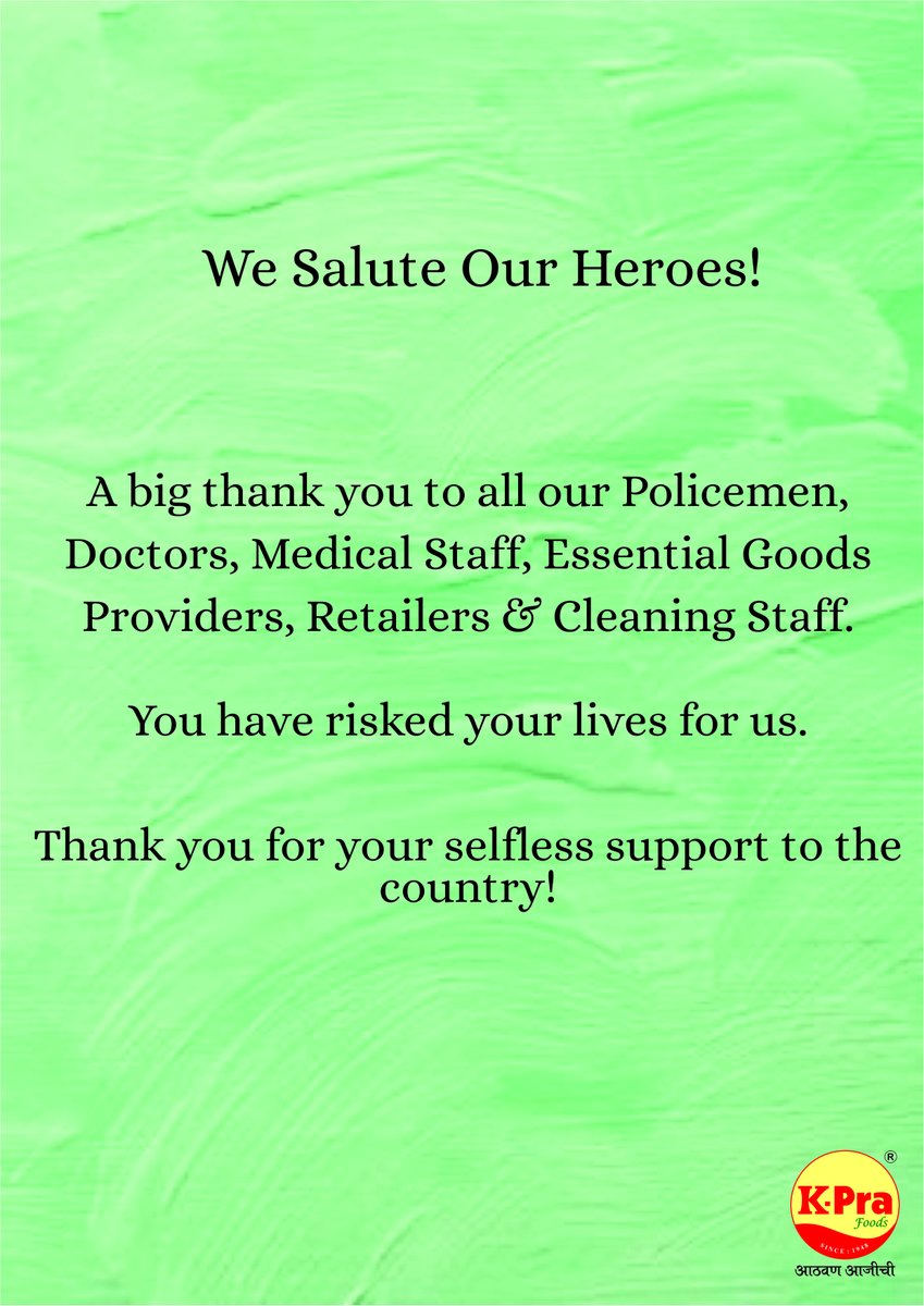 KPraFoods's tweet photo. K-Pra Foods Salutes The Real Heroes!
#kprafoods #chavinekhanartyalakpradenar #memoriesofajji #coronapandemic #therealheroes https://t.co/8gjLiy0Esh