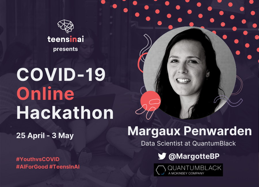 TeensInAI's tweet photo. We are thrilled to announce that Margaux Penwarden @MargotteBP, Data Scientist at @quantumblack, will be joining us as a speaker for our #YouthvsCOVID Global Hackathon! 🤩

Woohoo! 1 more day to go 🙌 #TeensInAI #AIForGood #TechForGood #AI https://t.co/dC2JD1rr5S