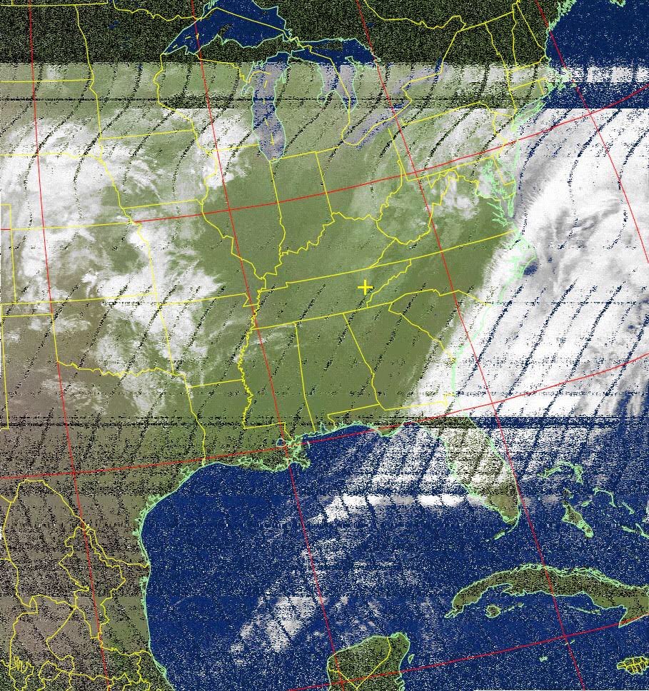 ryan_rearden's tweet photo. With too much free time I found a website that showed how to get NOAA satellite data with a homemade antenna. After a lot of confusing steps and strange software it managed to get a really good image from a satellite going around 10,800 miles per hour!  @NOAASatellites https://t.co/QDHXgyS65F