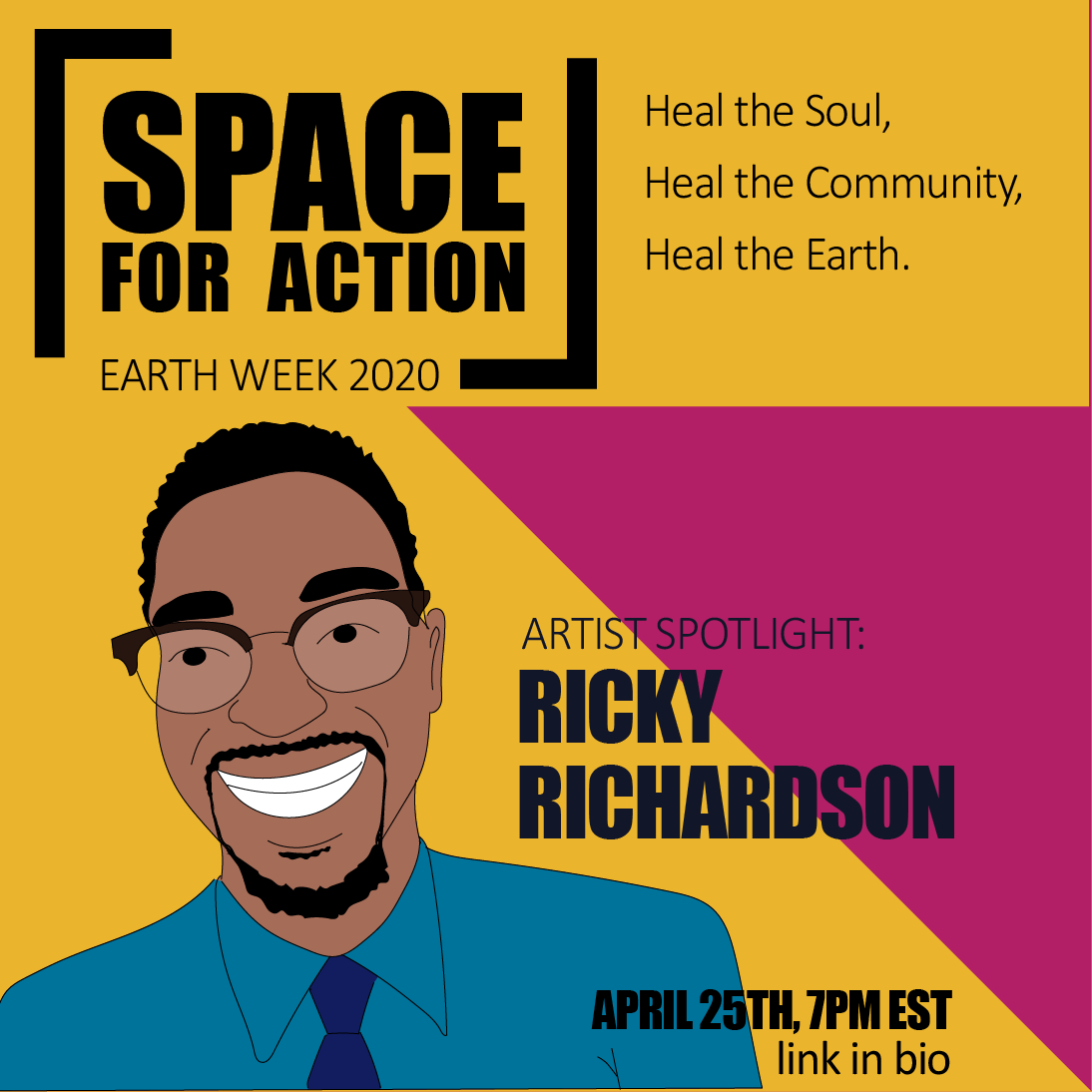 space4action's tweet photo. Artist Spotlight for Space For Action: Rebuilding a Sustainable World - Ricky Richardson! MIT alum, jazz vocalist, and Boston Educator. Sat, 4/25 at 7pm. Register Here: https://t.co/EfGOWgUcFI
#jazz #jazzvoice #EarthDay2020 #environmentalism #spaceforaction #climateactivism https://t.co/SJq1pvHVrE