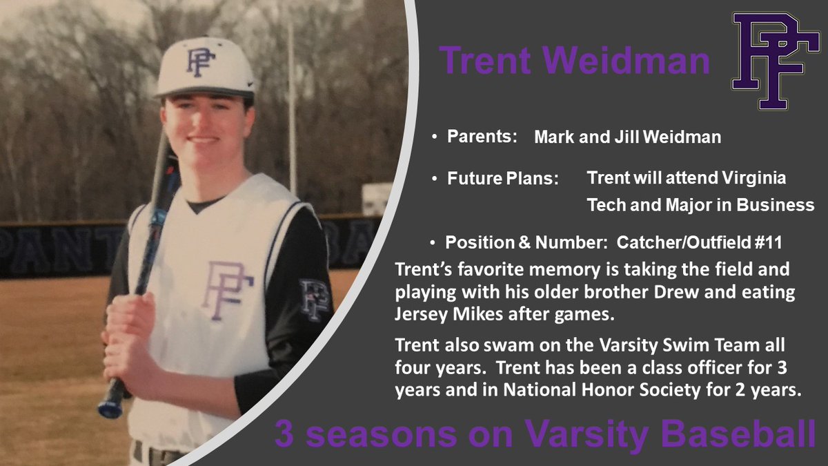 Our next senior on Virtual Senior Night is Trent Weidman.  Good luck at Virginia Tech!