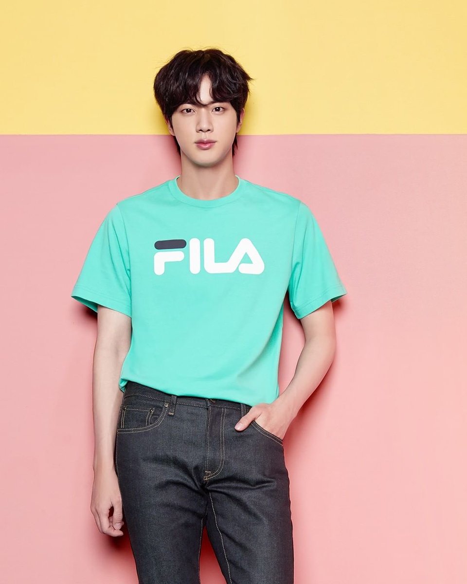 ♡{115/366}♡ → #SEOKJIN A whole model ?? Also wow teal is such a pretty colour on you  @BTS_twt