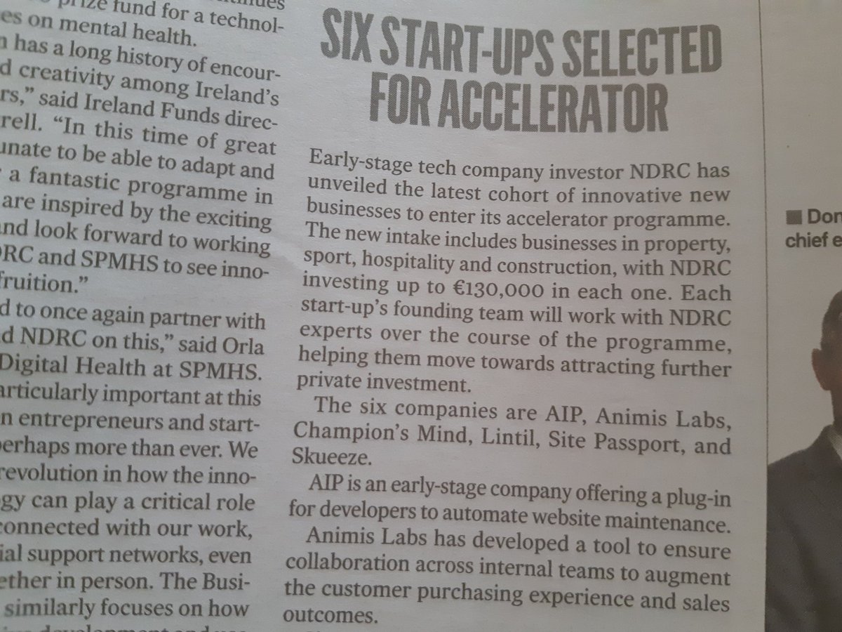 LEOCorkCity's tweet image. Great to see @AIPTechnology being highlighted in @IrishTimes today for their move into @ndrc accelerator programme 👏👏