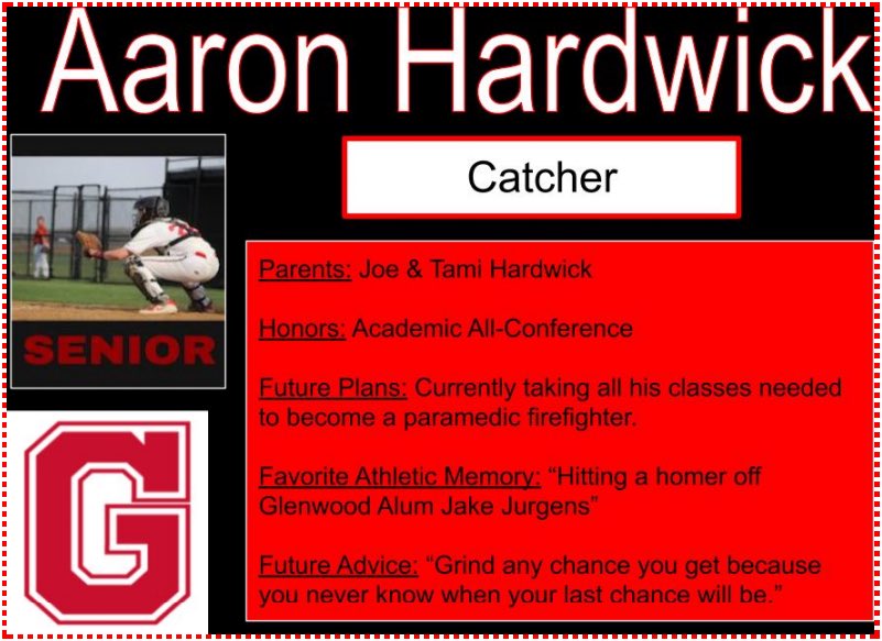 Over the next 11 days we will be honoring and highlighting our senior baseball players. First up is Aaron Hardwick! #GlenwoodBaseball #2020Seniors