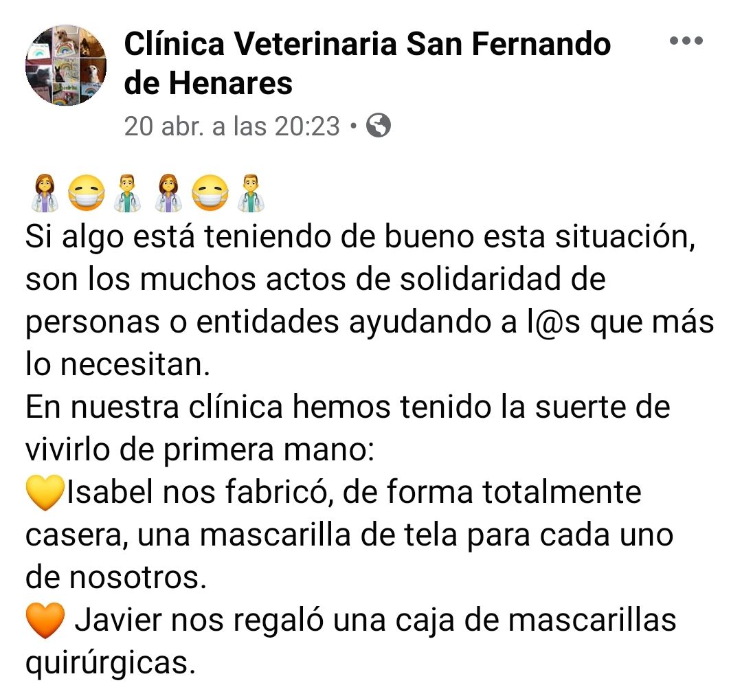 CV19corredor's tweet photo. La Clínica Veterinaria de San Fernando de Henares ya dispone de seis pantallas y salva orejas para poder trabajar segurxs y cuidar de nuestrxs peludos 😊 y encima han escrito una publicación súper bonita.
Gracias a todxs lxs súper makers por hacer esto posible.
🦸🦸‍♀️ https://t.co/memFjRRUBw