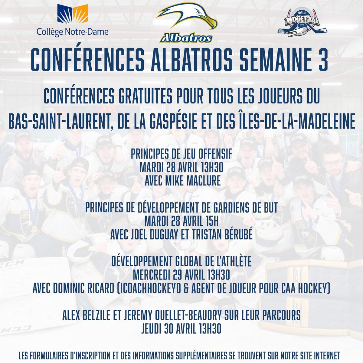 AlbatrosCND's tweet photo. Voici l’horaire des conférences pour la semaine prochaine! Vous pouvez vous inscrire sur notre site internet 🔗 

#WeTheEast https://t.co/I36upVBNUO