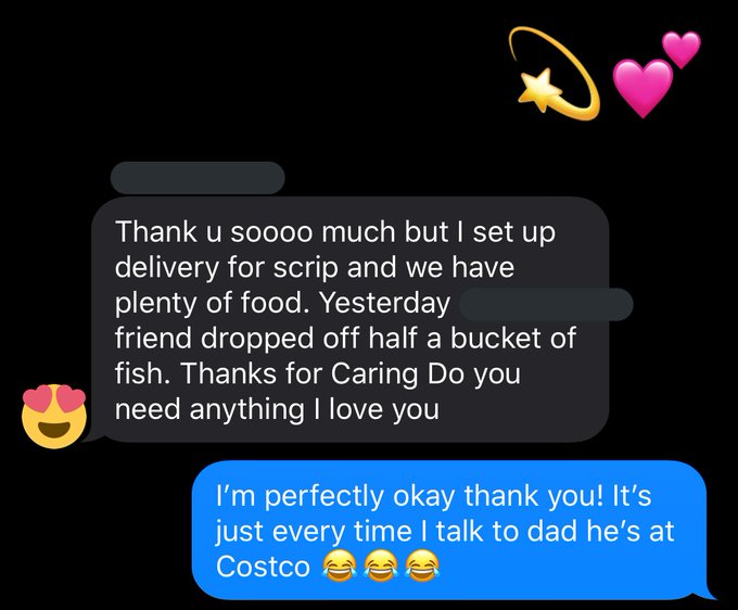 asked my dad if he needed groceries .... &ldquo;half a bucket of fish&rdquo; is sending me https://t.co/1z9zLQ7v