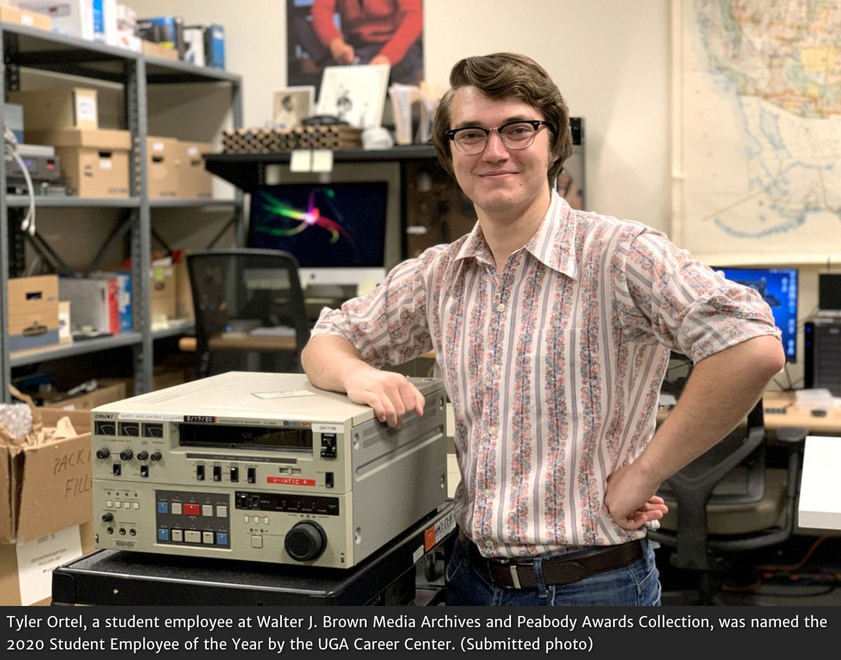 UGAGrady's tweet photo. Congratulations to #GradyStudent Tyler Ortel, on being named the 2020 Student Employee of the Year by @UGACareerCenter.
Ortel, an EMST major, works at the Walter J. Brown Media Archives and Peabody Awards Collection, part of @ugalibs: https://t.co/qEkyRVXaMj https://t.co/kNOAE9Jphp