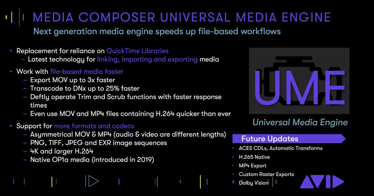 On Universal Media Engine - clarified: it's a choice on ingestion / use for now. May have to choose QuickTime depending on your situation.Also see:  https://support.apple.com/en-us/HT209000 