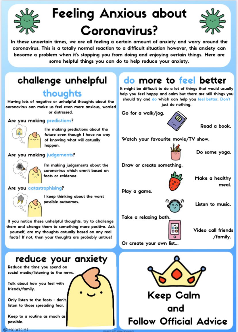 DrJaneBlackwell's tweet photo. Some ideas that may help #children and #adolescents to manage #worries about #coronavirus @COMICResearchUK @TheSleepCharity @LypftResearch @MHARG_york @UniOfYork @MrRDeakin #child #mental #health https://t.co/Supps1cHez