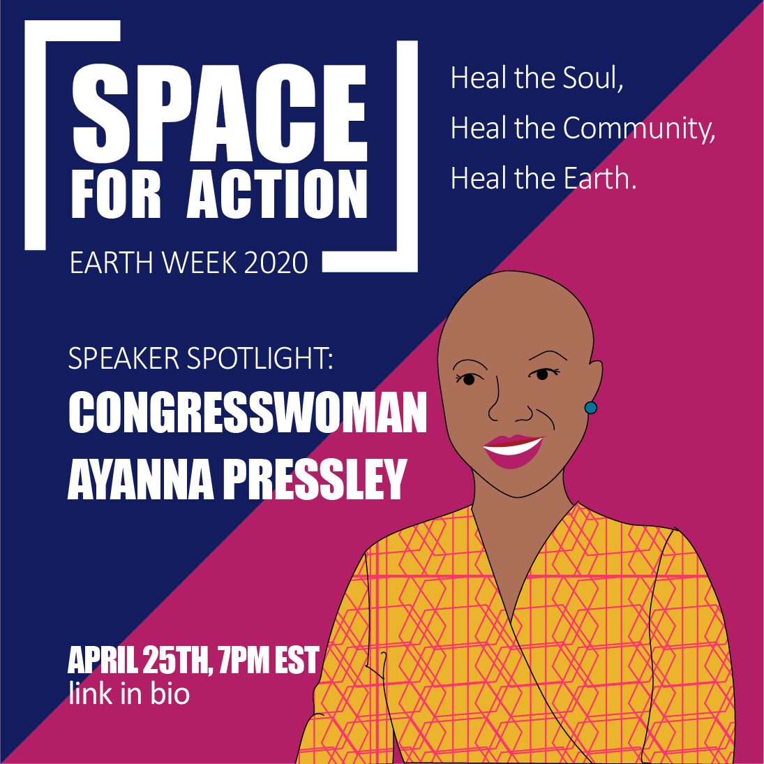space4action's tweet photo. Speaker Spotlight for “Space For Action: Rebuilding a Sustainable World” - U.S. Congresswoman @AyannaPressley! Sat, 4/25 at 7pm EST. Register Here: https://t.co/EfGOWgUcFI
 
#EarthDay2020 #environmentalism #spaceforaction #climateactivism #ChangeCantWait #MA7 #mapoli @RepPressley https://t.co/0KX8WAx5Sq