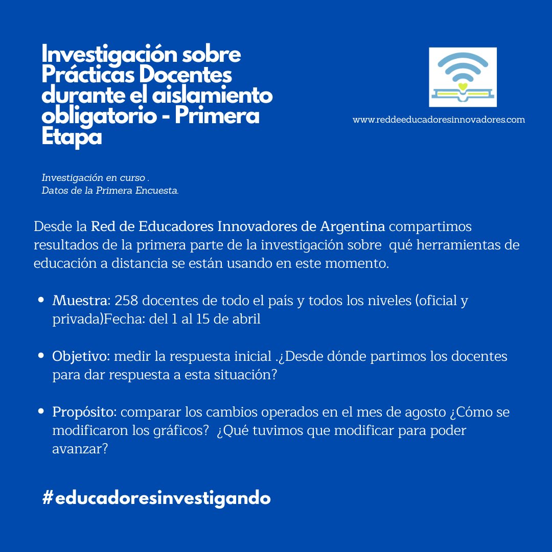 MariaMariacg25's tweet photo. Desde la @ReddeEducadoresInnovaadores de Argentina compartimos resultados de la primera parte de la investigación sobre herramientas de educación a distancia.Publicaremos más datos en próximos días. Te invitamos a reflexionar. (abro hilo)#teachersmatter #educadoresinvestigando https://t.co/rh3pFDefyb