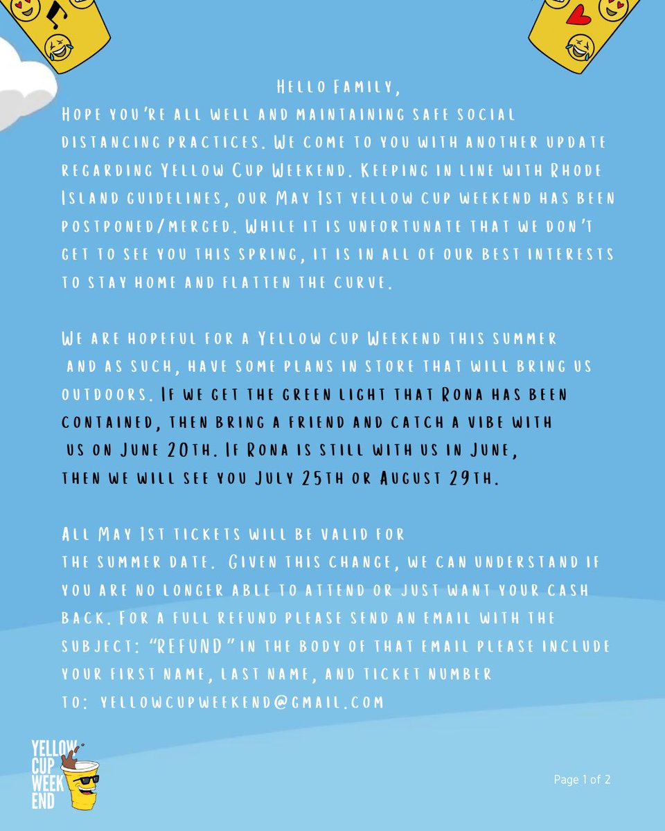yellowcupwknd's tweet photo. #yellowcupweekend 💛 Update 💛 Please Read. https://t.co/QPdalrJUmJ