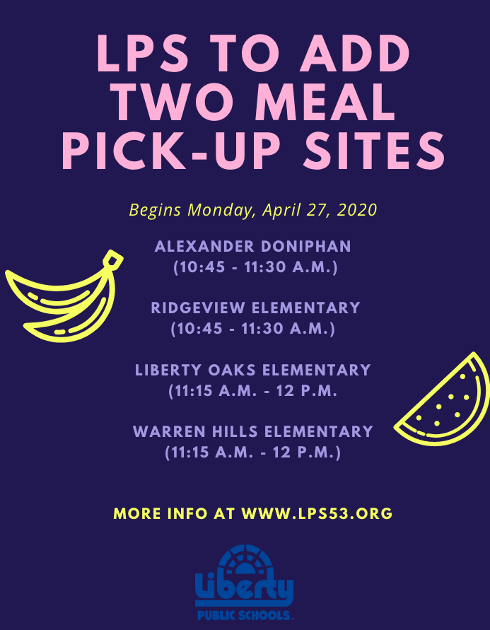 LIBERTYSCHOOLS's tweet photo. We will be adding two additional pick-up sites for families to receive meals beginning Monday, April 27, 2020.
https://t.co/O5HTC3gAeu  @LPSNutrition #InThisTogetherLPS  #ShareTheGoodLPS https://t.co/xFL7xGMUOq
