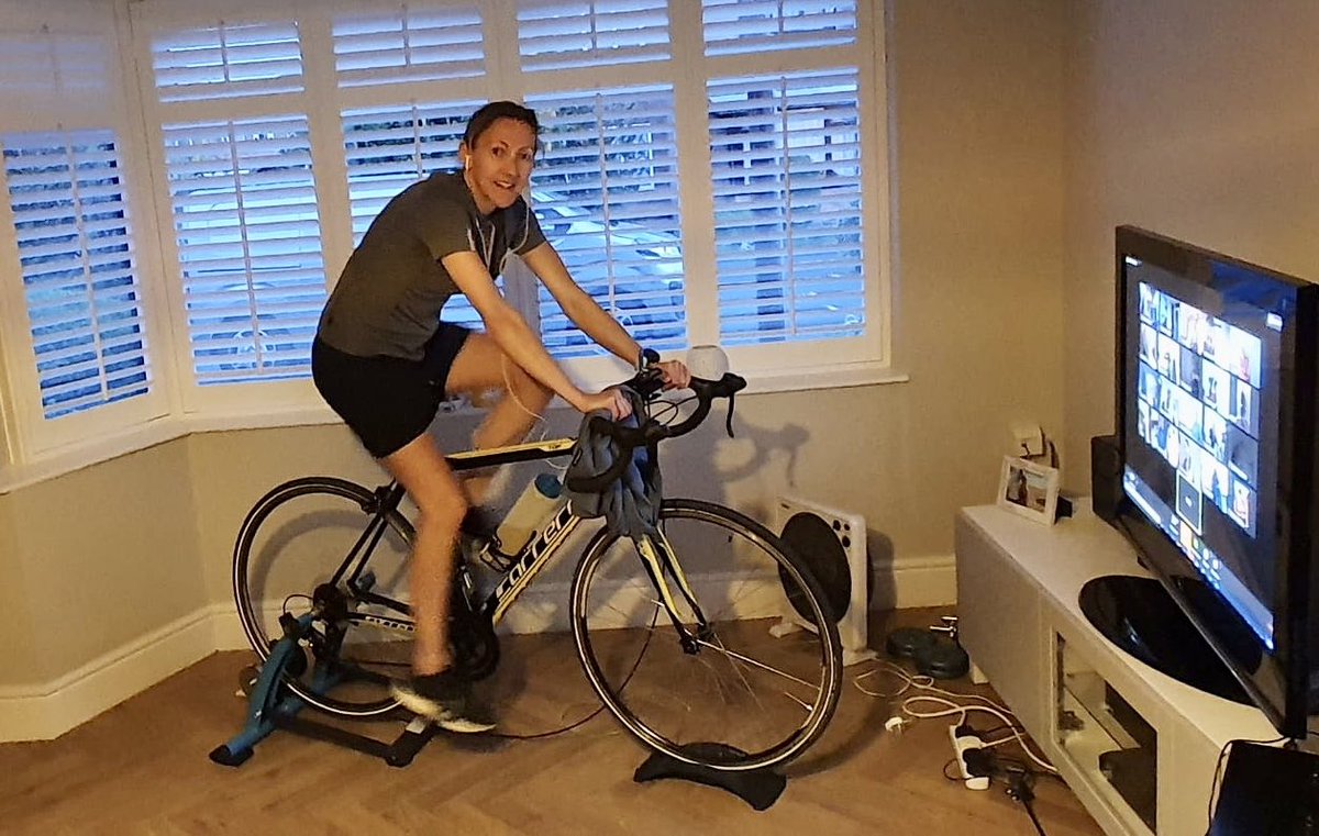 kirstiegee's tweet photo. #BigBikeIn action shots - turbo trainer borrowed for the challenge - managed 3hrs 50mins = [230mins] Her Spirit are doubling each minute to support their goal to reach 1 million minutes to donate free subscriptions to their app 🙌 #everyminutecounts @louiseminchin @herspirituk https://t.co/TibyB1ZRTQ