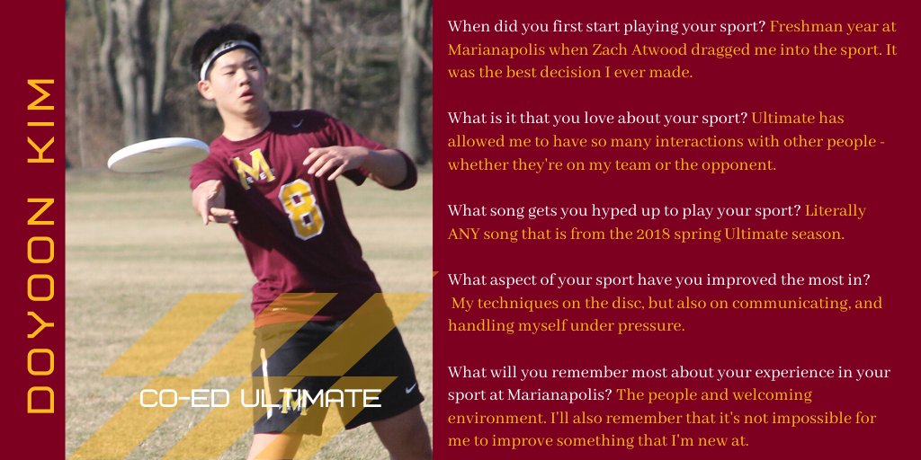 m_prep's tweet image. Our first Spring Senior Athlete that we will recognize today is Co-Ed Ultimate player Doyoon Kim. marianapolis.org/athletics #GoKnights