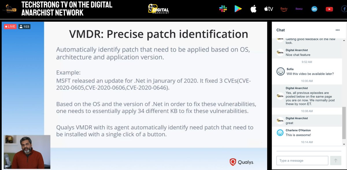ashimmy's tweet photo. Learn about the @qualys #VMDR all-in-one vulnerability management solution and its many features and benefits, in this extensive introduction by Qualys execs RIGHT NOW on #TechStrongTV here: https://t.co/fRA8u0coA6 #DevSecOps #InnovativeSecuritySolutions https://t.co/zXfCKmHV9r