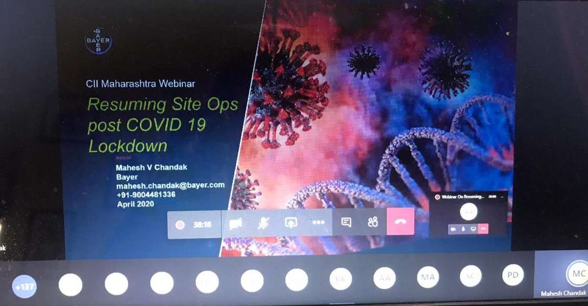 CIIEvents's tweet photo. CII Maharashtra hosted a Webinar on Resuming Site Operations Post #COVID19Lockdown focus on Health, Hygiene &amp; Safety. The Session was addressed by @aniagni, Head - Environmental Sustainability, Health &amp; Safety, @TCS, @maheshvchandak,  Head of HSE – South Asia @Bayer. #CII4WR https://t.co/pP9MABJnIt
