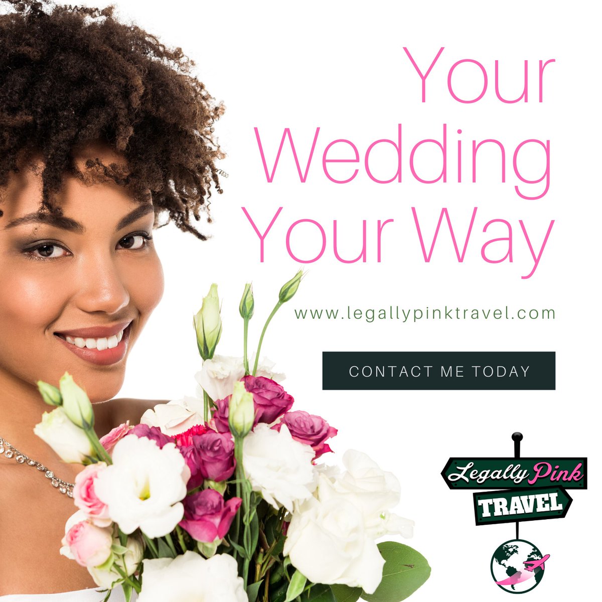 LegallyPinkTrav's tweet photo. Engaged?
Stressed?
Overwhelmed?

Legally Pink Travel can help! Contact us to plan your dream wedding.

#legallypinktravel #legallypinkromance #bride #weddingday #weddingideas #wedding #weddinginspiration #groom #weddingdress https://t.co/DmFaIWWQ2n